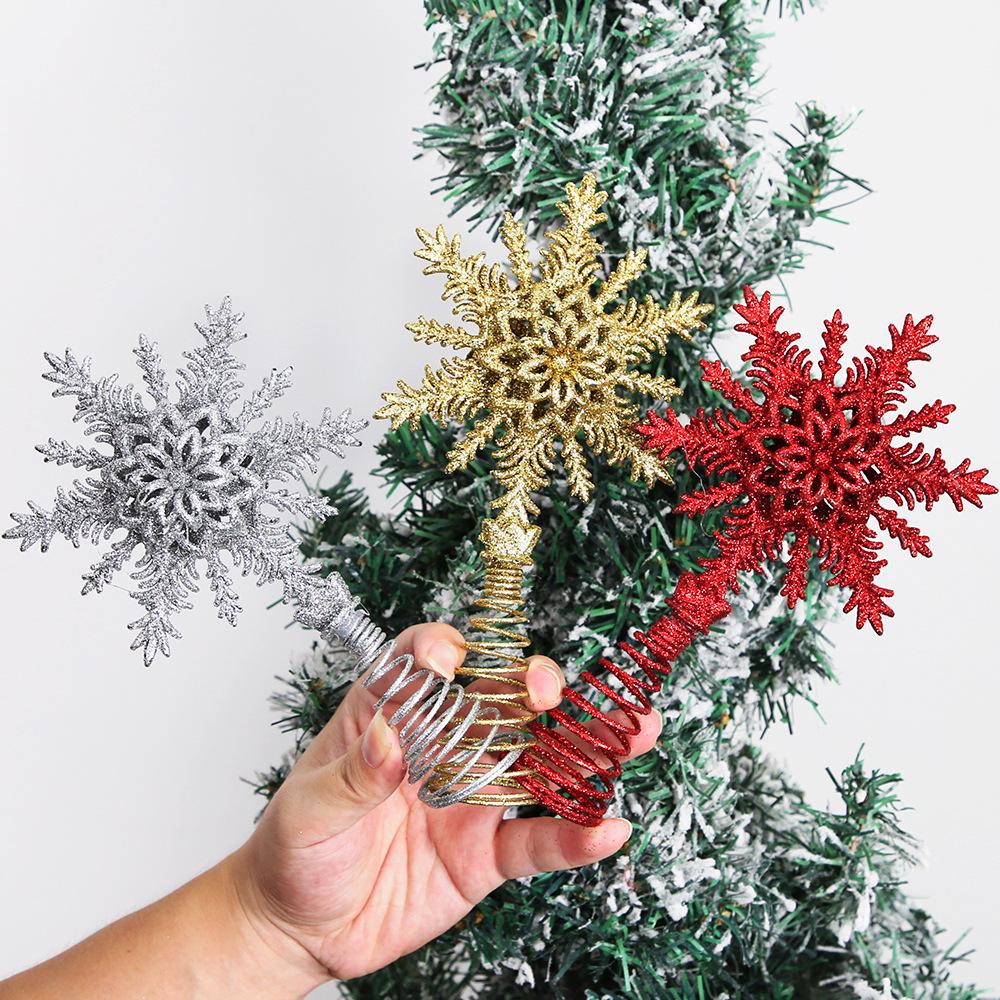 Christmas Snowflake Tree Topper: Gold, Silver & Red Glitter Ornament