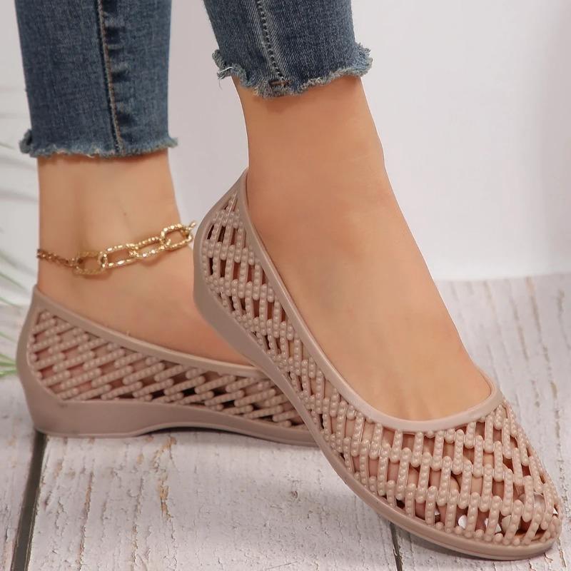 Fashion Trendy Women's Flat Shoes 2024 Summer Baotou Hollow Breathable Sandals Solid Color Simple Women's Shoes Zapatos De Mujer Flats