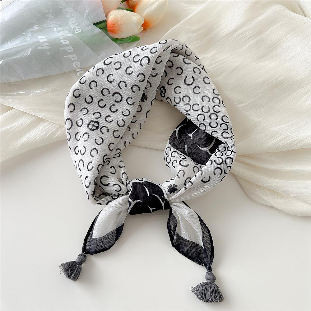 60 Hängender kleiner quadratischer Schal aus Baumwolle und Leinen für Damen im Frühling und Herbst, Nackenschutz, vielseitige Kopftuch-Dekoration, modisch und stilvoll