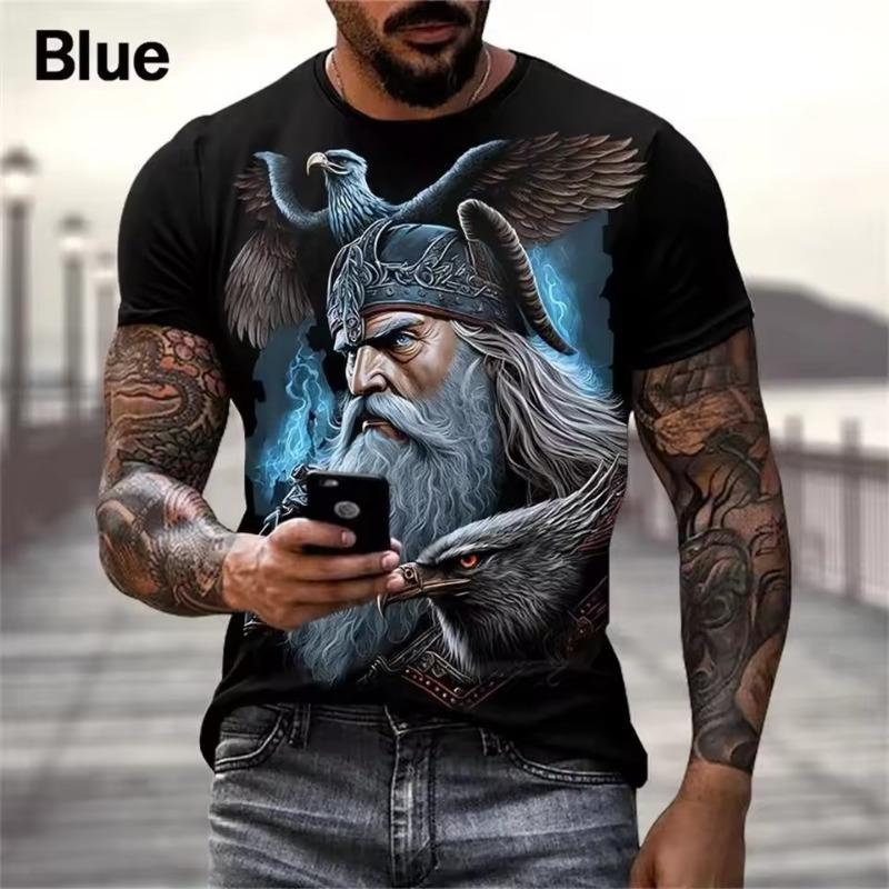 Summer Viking Warrior Graphic 3d Printed Men's T-shirt Nordic Style Plus Size Loose Comfortable Breathable Top Xs-6xl