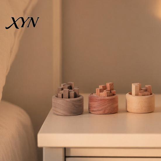 Safe Fireless Fragrance Diffuser Wooden Essential Oil Diffuser, Beech Wood Aromatherapy Micro-landscape Small Round for Home Offices Cars Yoga