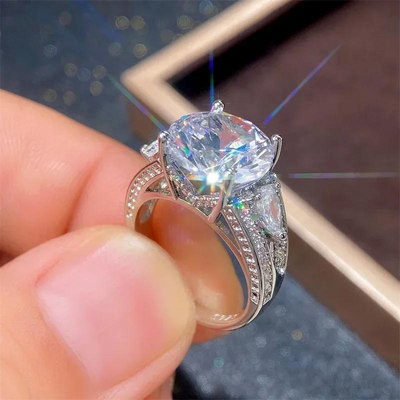 12MM Cubic Zirconia Crystal Rings for Women Luxury Wedding Accessories Silver Color Proposal  Gift Fashion Jewelry