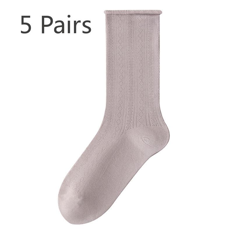 5 Pairs of Women's Summer Midtube Thin Mesh Breathable Pile Socks