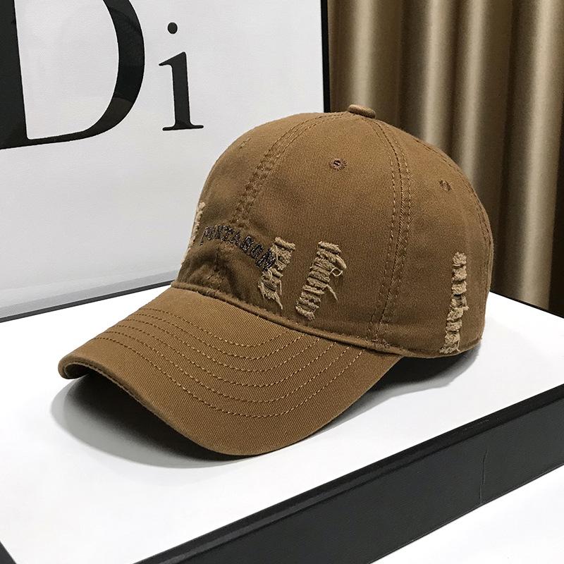 Soft Top Baseball Cap Men's and Women's Face Small Hole Hat Autumn Retro Black  Curved Brim Dome Cap