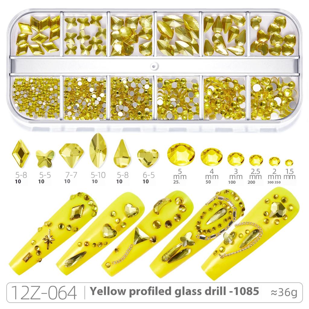 Broca para Nail Art 12 Compartimentos Strass Fundo Plano Broca Formato Especial Unha Vidro AB Aurora Transparente Broca Unha Conjunto de Joias para Nail Art