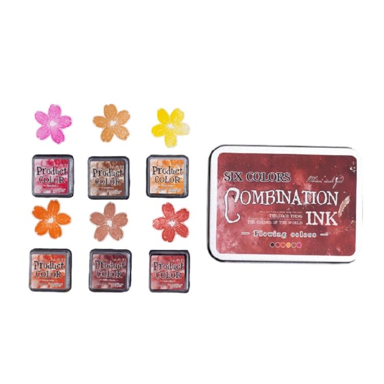 6 Pcs Combination Inkpad Stamp Pad Flowing Colors Series Ink Pad Set For Children Classroom Creative Projects