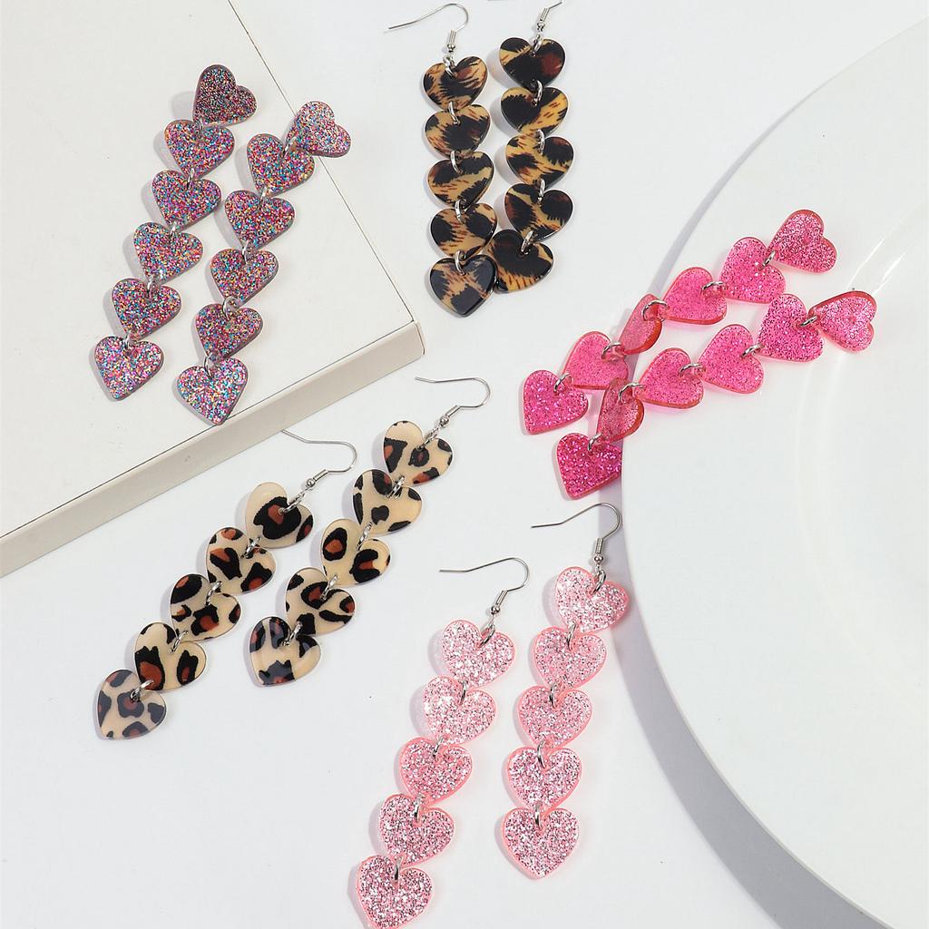 Sweet Valentine's Day Acrylic Drop Earring for Women Girls Fashion Glitter Heart Tassel Long Hanging Earrings Jewelry Gifts