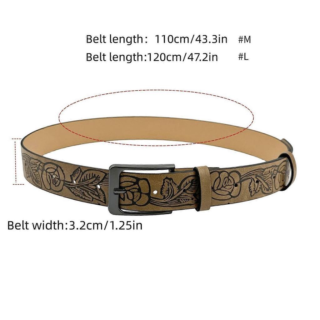 Aesthetic Wide Belt for Women Embossing Pattern Pin Buckle WaistBelt Fashion Waistband for Jeans Pants Adult Cowboy Belt  M