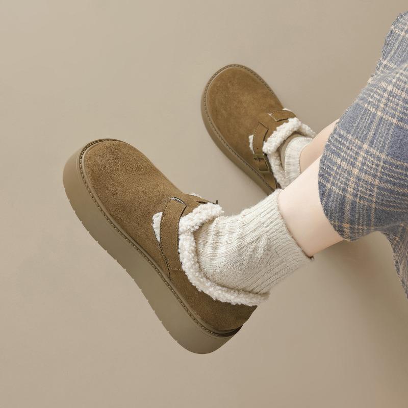 Winter Pelzschuhe Damen Slipper Warme Baumwollschuhe Dicke Sohle 4,5cm Rutschfest Modemarke Damen Winterschuhe Weich Übergröße 42