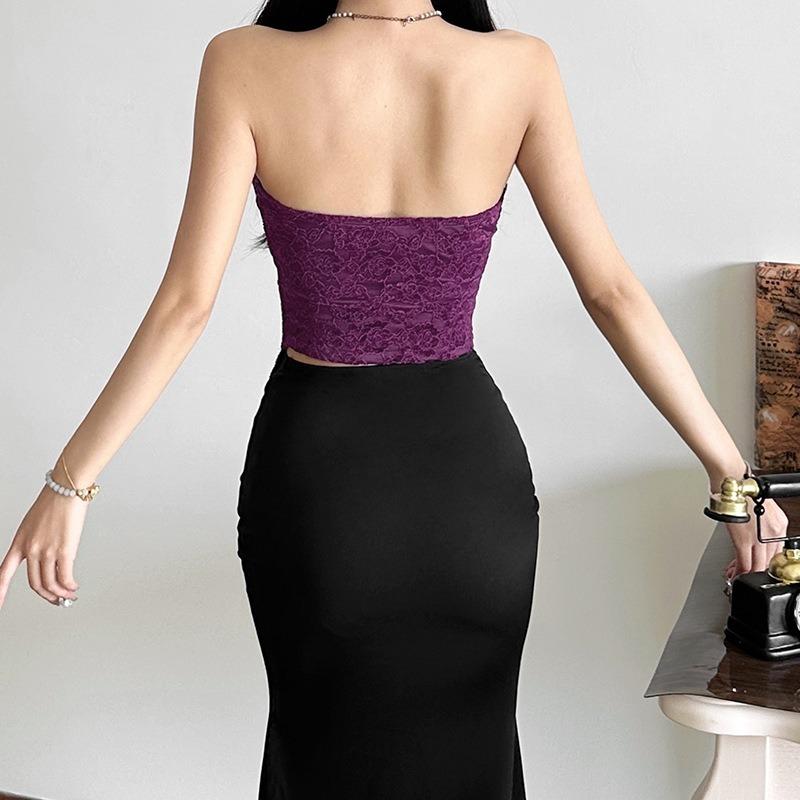 Women's Autumn and Winter New Solid Colour Fashion Sexy Wrap Dyeing Lace Navel Small Vest