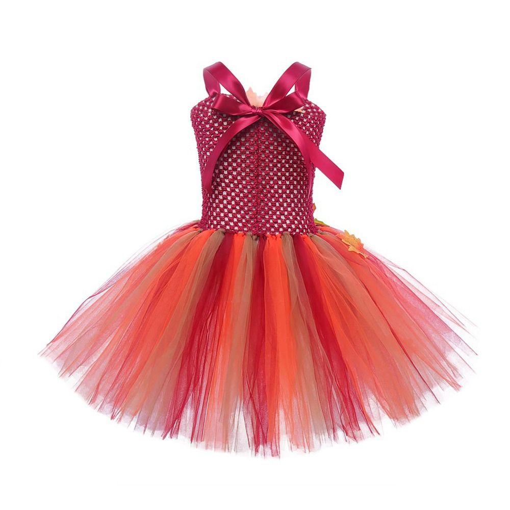 Maple Leaves Princess Dress with Hairpin Thanksgiving DayDress Fashion Dance Costumes  Dance