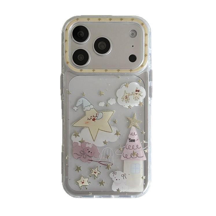 Korean-Japanese Star & Puppy Chain Phone Case for iPhone 16 Pro Max/15 Pro