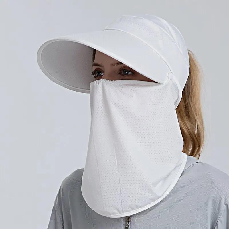 Summer Women Neck Cover Hat Lady Wide Brim Sun Cap Anti UV Foldable Female Casual Outdoor Sport Hiking Ponytail Hat