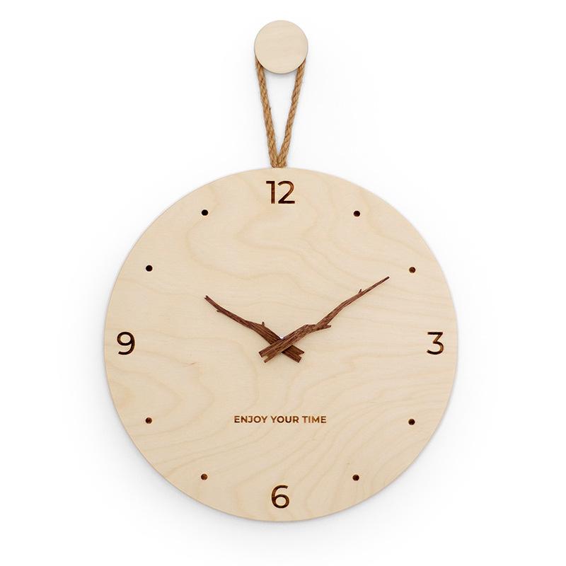 Nordic Minimalist Wooden Hemp Rope Wall Clock Creative Wall Hanging Watch Mute Quartz Clock Home Living Room Office Decoration