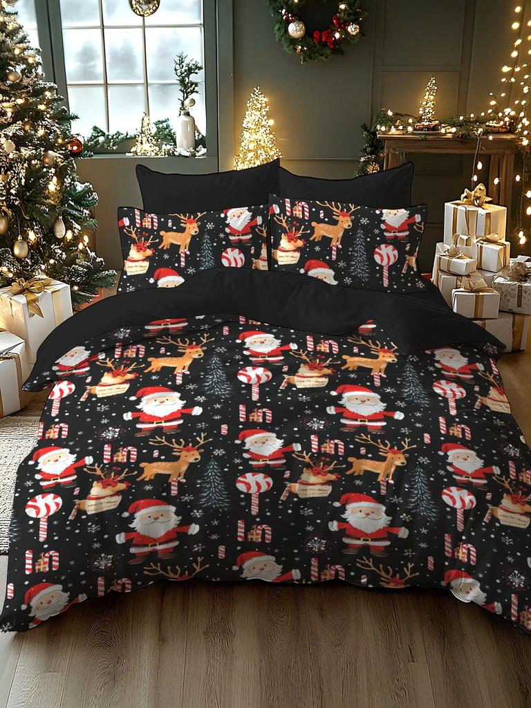 2/3ks Vánoční stromek Dárek Vzor sněhové vločky Sob Santa Claus Měkká sada povlaku na peřinu Vhodná do ložnice, pokoje pro hosty
