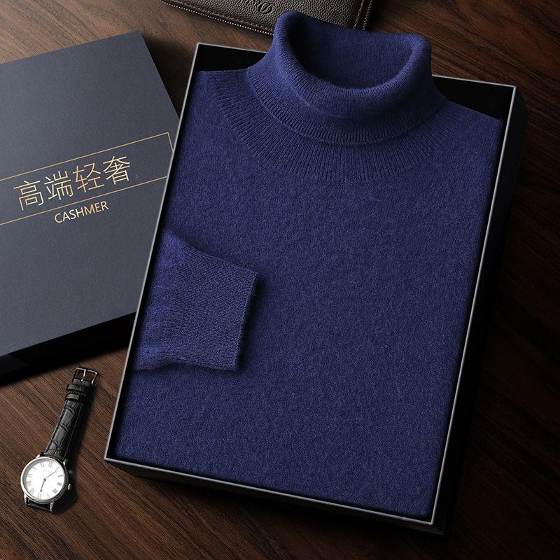 Men's High Neck Cashmere Sweater - Solid Color, Long Sleeve Knitwear for Casual and Business Wear