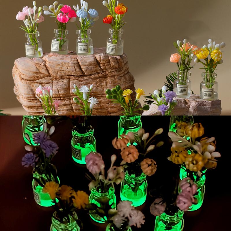 2pcs Mini Flower Vase Dollhouse Accessories Simulation Pink Rose White Jasmine Mini Floral Arrangement Miniature Model