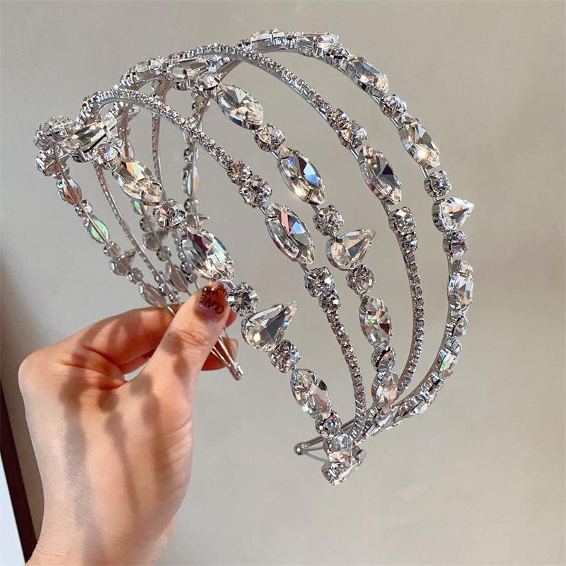 Multilayer Diamond Crystal Crown Hairband Headband Wedding Birthday Party Queen Princess Jewelry Hair Accessories Headwear