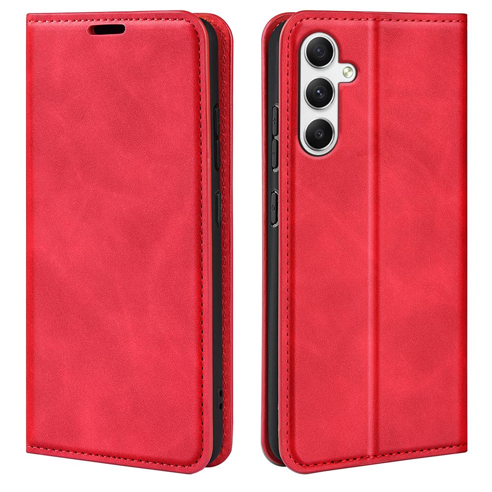 For Samsung Galaxy A35 5G Skin Touch Feeling Case PU Leather Magnetic Auto-absorbed Phone Cover