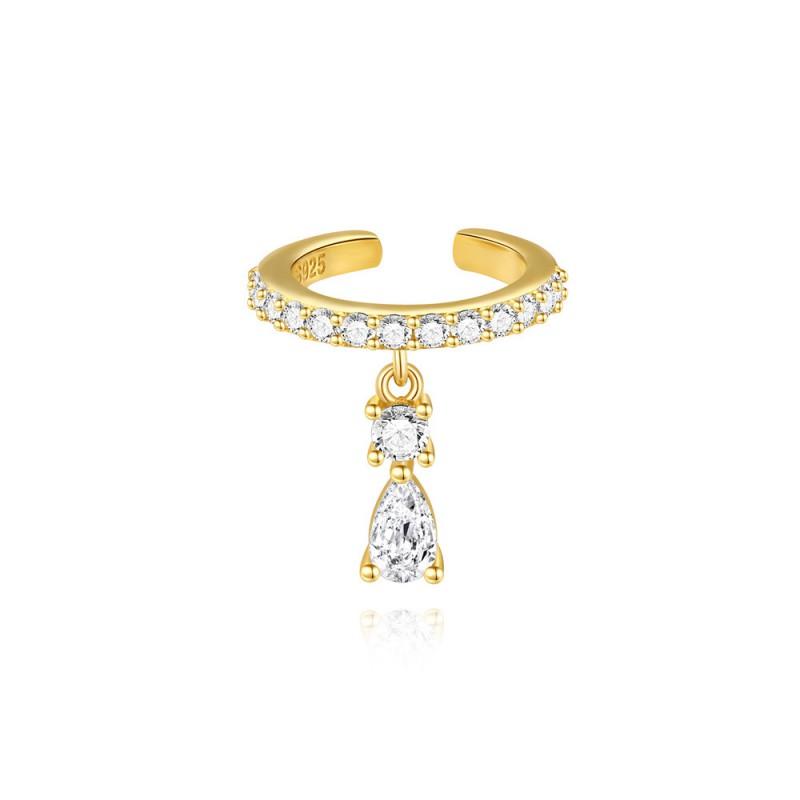 Minimalist Gold Tone Sterling Ear Cuff Clip-On Earring Women Geometric Circle Design