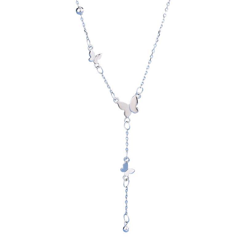 Ins Temperament Luxury S925 Sterling Silver Tassel Butterfly Clavicle Necklace Gifts for Women
