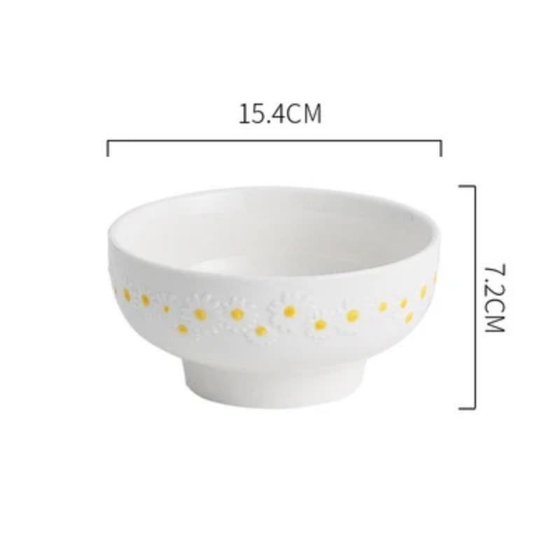 Ceramic Daisy Embossed Creative Dishes, Household Vegetable Rice Soup Bowl Dinner Plate Ceramic Set Combination Tableware