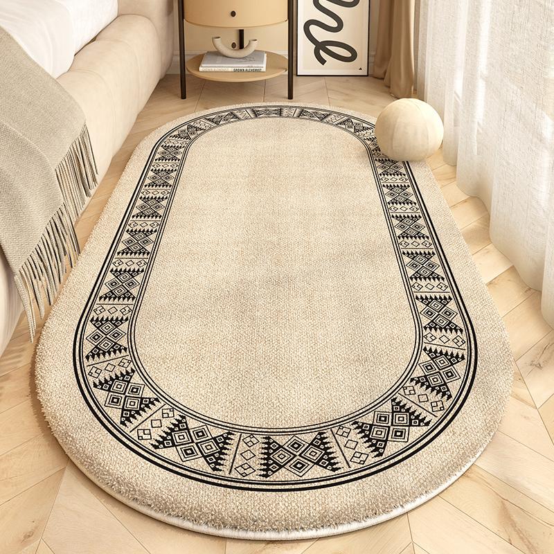 Retro Style Bedroom Decoration Plush Carpet Oval Bedside Rug Fluffy Soft Carpets for Living Room Home Washable Thicken Floor Mat