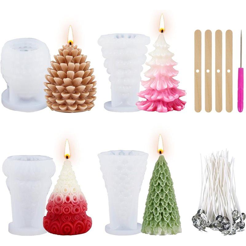 

A60zchristmas Tree Pine Cone Mold 4PCS Silicone Molds For Candle Making, DIY Xmas Handmade For Candlesmay