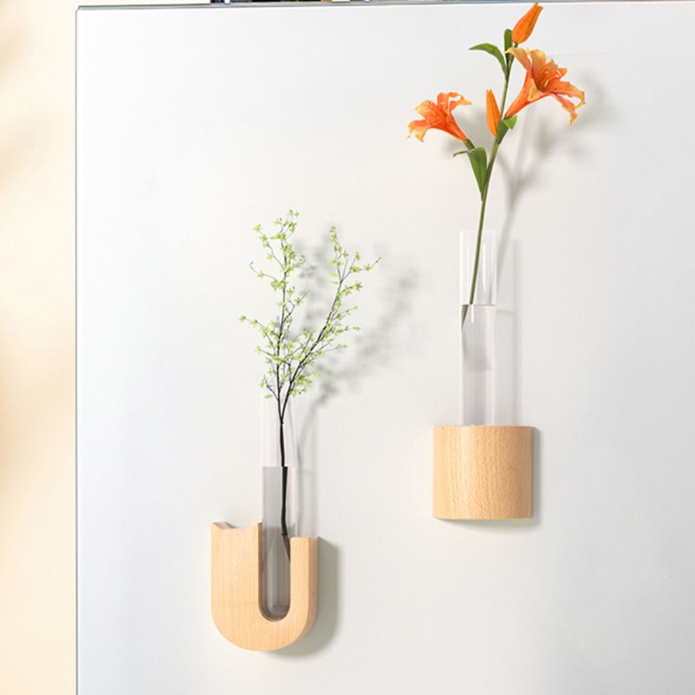 Wooden Test Tube Vase Magnetic Mini Bonsai Creative Simulation Flower Vase