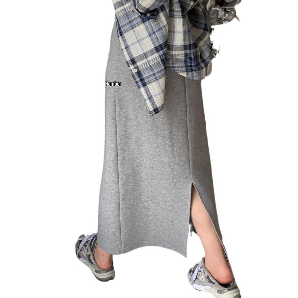 Women's High Waist Lace-Up Skirt: New Spring/Autumn Style, Casual A-Line Drape, Medium-Length with Hip Split Design.