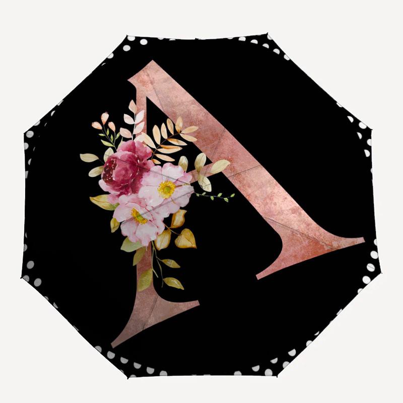 

1PC Floral Letter A Pattern Small Travel Compact Windproof Umbrella, Automatic Folding Umbrella, Automatic Open/Close ,Gift-113