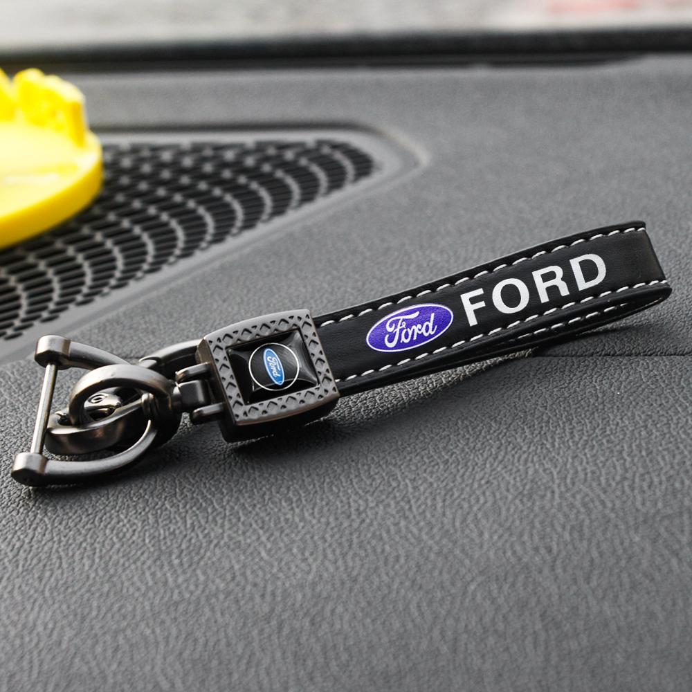 AAAMT1 For Ford Mustang Focus Transit 1Pcs Metal Leather Keychain Ring Edge Fiesta Escape Kuga Mondeo Fusion Ranger Auto Accessories