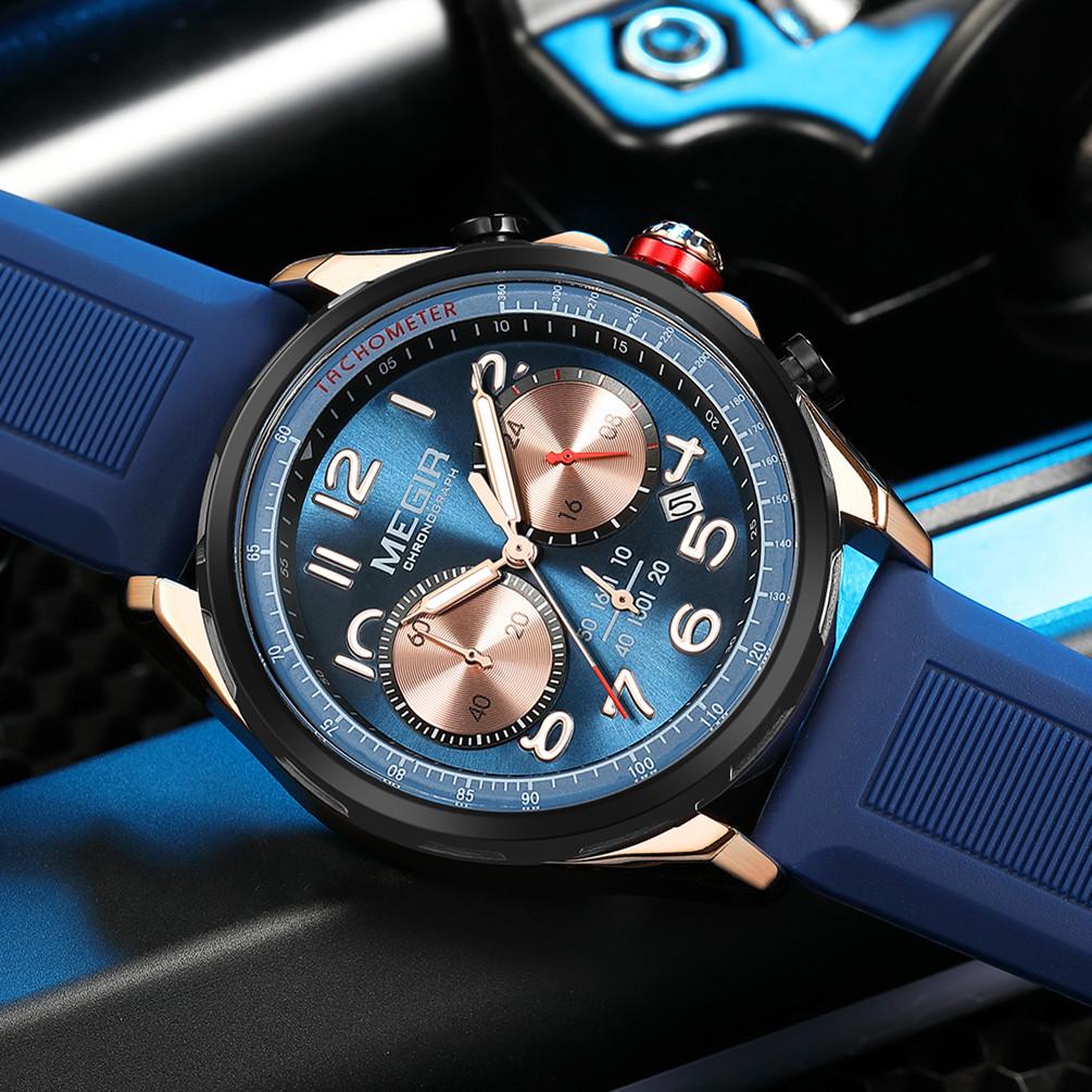 MEGIR Men Watches Luxury Quartz Wristwatch Waterproof Men's Sports Chronograph Silicone Strap Clock Relogio Masculino 2230