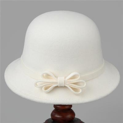 Svart och vit rosett bowlerhatt dam höst och vinter ullen bassänghatt bucket hatt filthatt