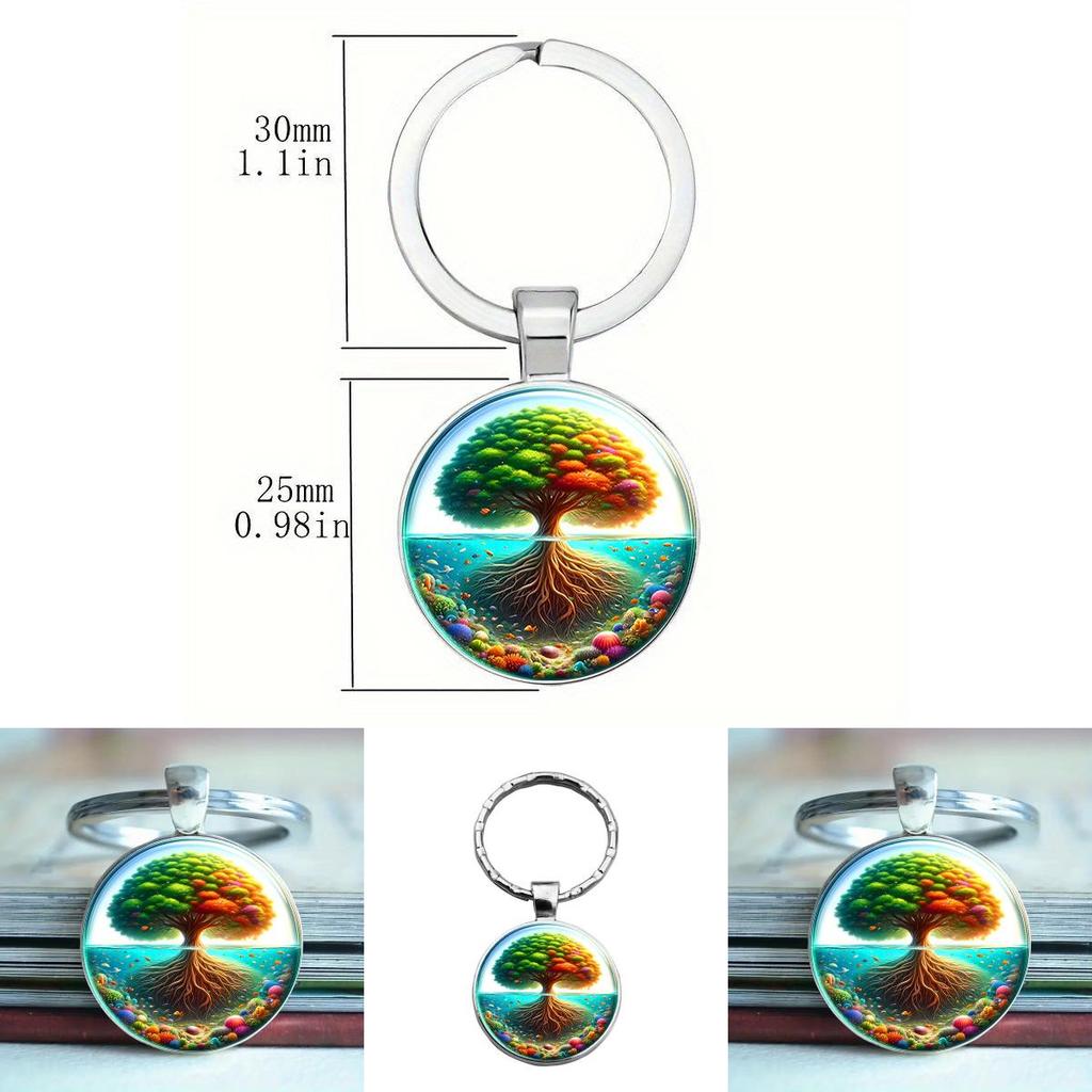 Artistic Glass Keychain With Colorful Tree Design For Gift Giving And Collections