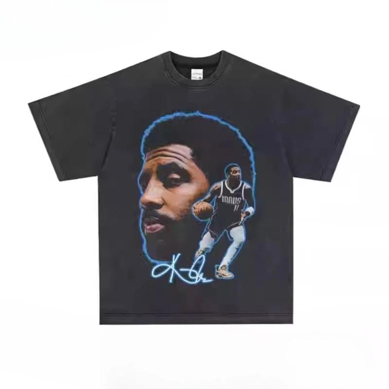 Stylish Black Cotton T-Shirt Featuring Kyrie Irving Dallas Mavericks Era Portrait and Game Pose Graphic Print Women And Men T-shirts