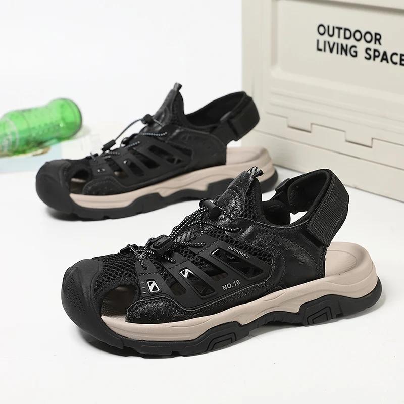 High Quality 2025 New Outdoor Casual Leather Sandals Summer Waterproof Waterproof Sandals Casual Non-Slip Quick Dry Beach Shoes
