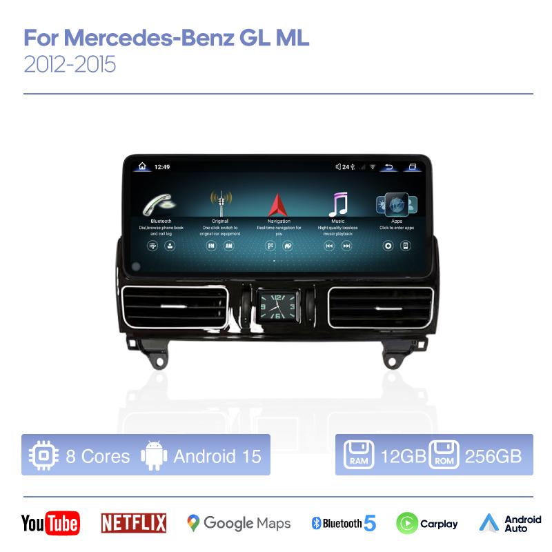 For Mercedes Benz ML W166 GL X166 2012-2015 12.8″ Car Multimedia Video Player GPS Navigation Android15 Carplay Auto 4G WiFi 360