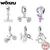 WOSTU 925 Silver Sports Life Series Love Barbell Yugo Girl Pendant Haircut Cooking Set Bead Fit DIY Jewlery Making Bracelet