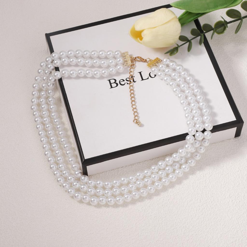 Bohemian fashion simple multi-layer imitation pearl necklace, small fragrance shows temperament versatile popular jewelry