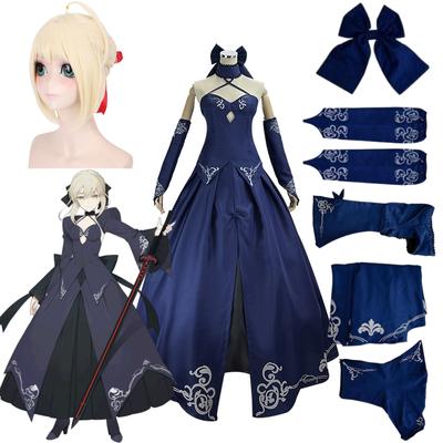 Anime Fate Altria Pendragon Altria Pendragon Alter Saber Cosplay Černá sukně Topy Manžeta Halloween Karneval Kompletní sada Kostýmy Paruka