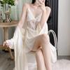 2025 Ice Silk Women's Nightdress Set: High-End, Long Sleeve, Thin, Two-Piece European & American Style, Wearable Outdoors