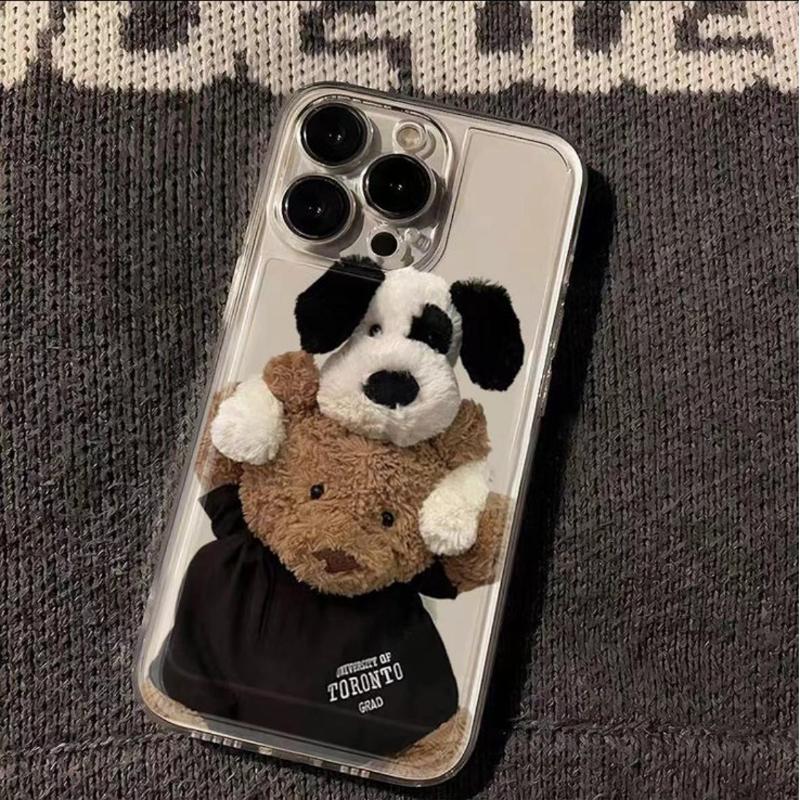 Cute Teddy Bear Doll Phone Case For iPhone 11 12 13 14 15 16 Pro Max 7 8 Mini Plus SE X XS XR Clear Funda