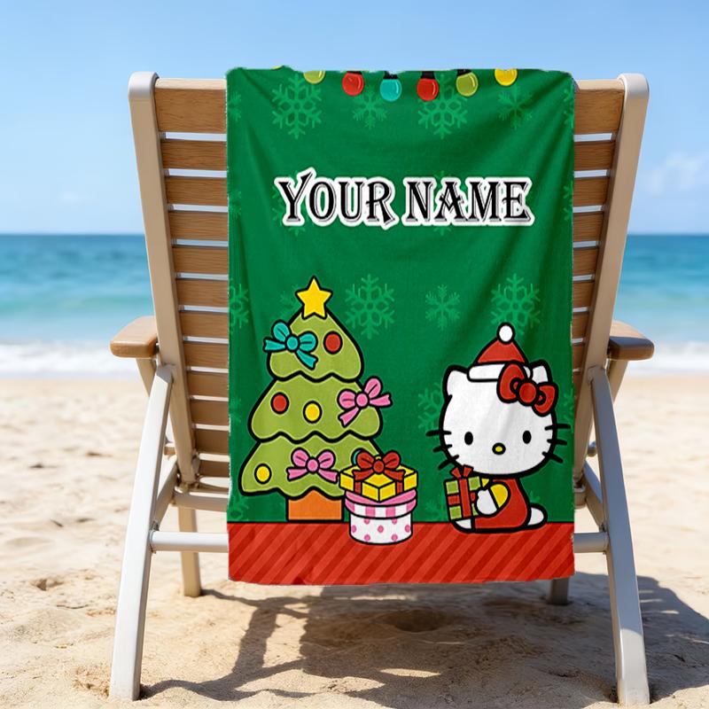 1pc Sanrio4 Beach Towel with Custom Name, Beach/Swimming/Bath/Picnic/Camping Towel, Suitable for Seaside Beaches