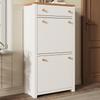 Modern Shoe Cabinet with Drawer, 2 Flaps, Adjustable Shelves and Metal Handles, White/Wood Look, for Hallway & Entryway, 50 x 24 x 95 cm
