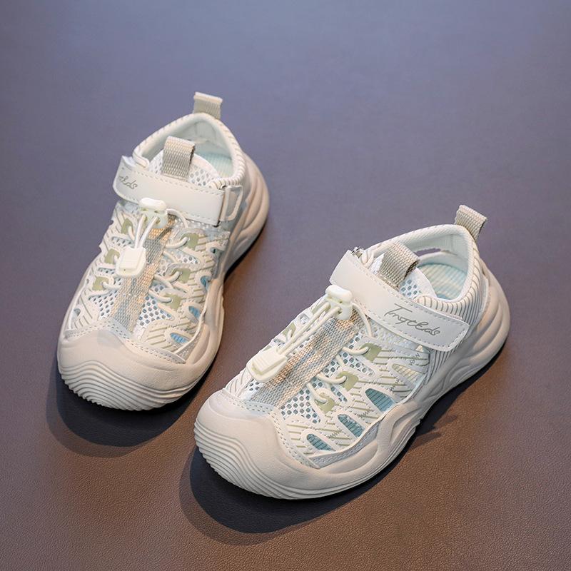

Boys Girls Casual Sandals Mesh Breathable Kids Sports Shoes Non-slip Soft Sole 2025 Summer Children Running Shoes Comfortable 26 бежевий