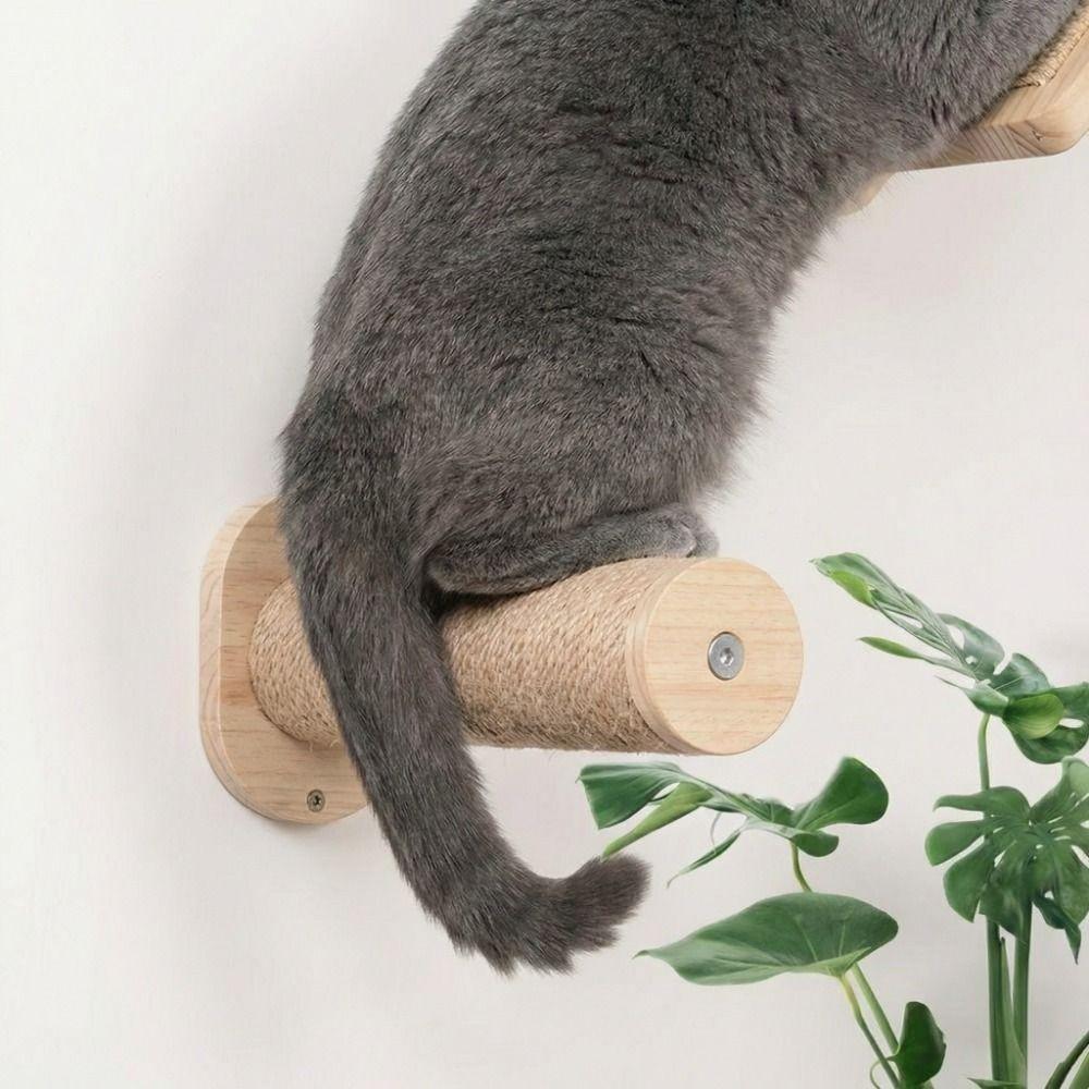 Wooden Cat Climbing Shelf Wear Resistant with Cushion Sisal Rope Cat Stairs Space Saving Pet Wall Steps Sleeping