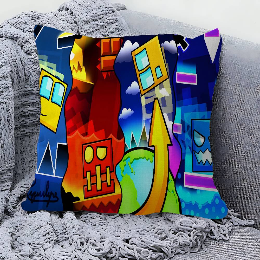 Video Game Geometry Dash Pillow Gifts Home Office Furnishings Bedroom Sofa Car Cushion Cover Case Xcm