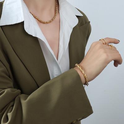Collar Pulsera Cadena Gruesa Acero Titanio Viento Hip-Hop, Chapado en Oro Real de 18K Set P088-E021