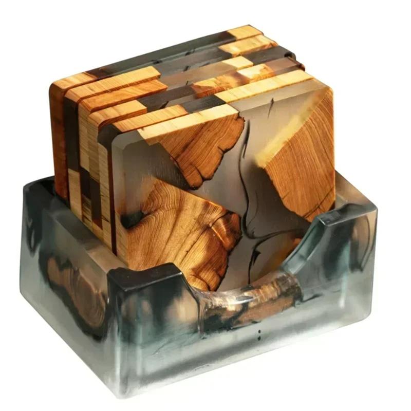 Wood Coasters Set With Epoxy Resin
